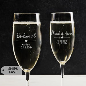 Engraved Personalized Bridesmaid Champagne Glass by Lifetime Creations: Proposal Gift Toasting Flute, Bachelorette Party, BULK DISCOUNT
