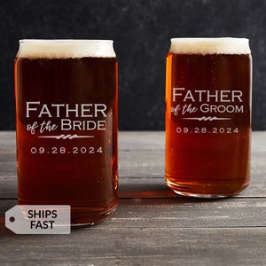 Engraved Personalized Father of the Bride or Father of the Groom Beer Can Glass by Lifetime Creations: Wedding Gift for Parents, SHIPS FAST