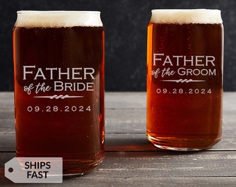 Engraved Personalized Father of the Bride or Father of the Groom Beer Can Glass by Lifetime Creations: Wedding Gift for Parents, SHIPS FAST