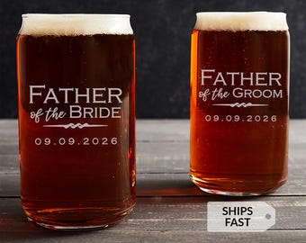 Engraved Father of the Bride or Father of the Groom Beer Can Glass by Lifetime Creations: Personalized Wedding Gift for Parents, MADE IN USA