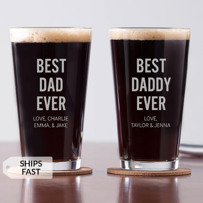 Personalized Best Dad Ever Pint Glass by Lifetime Creations: Father's Day Gifts, Beer Glass Gifts for Dad Birthday, MADE IN USA image 1