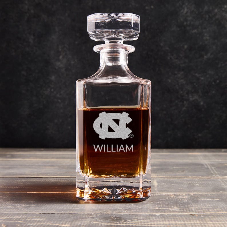 Personalized UNC Whiskey Decanter (Single) or Decanter Set w/ 2 Glasses | Engraved Licensed University of North Carolina Tar Heels Gifts image 6