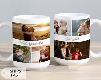 Personalized Mom Photo Coffee Mug by Lifetime Creations: Custom Colors Cup 11 oz 15 oz, Collage Pictures, Birthday Mother's Day Gift for Mom