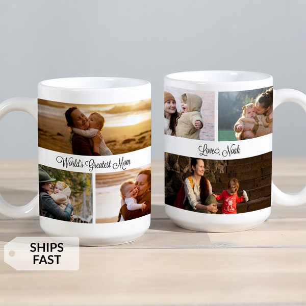 Personalized Mom Photo Coffee Mug by Lifetime Creations: Custom Colors Cup 11 oz 15 oz, Collage Pictures, Birthday Mother's Day Gift for Mom