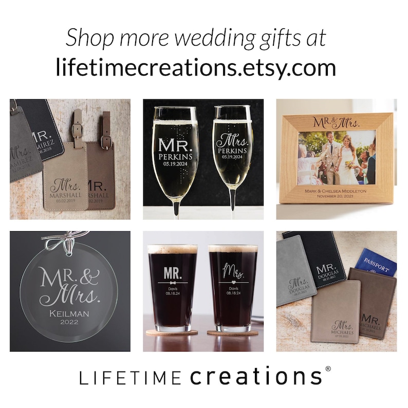 Personalized Mr and Mrs Luggage Tags by Lifetime Creations: Wedding Luggage Tags, Honeymoon Gifts, Wedding Anniversary Gifts ENGRAVED IN USA image 12