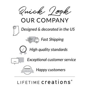 A quick look at our company Lifetime Creations. Gifts designed & decorated in the US, Fast shipping, High-quality standards, Exceptional customer service, and Happy customers.