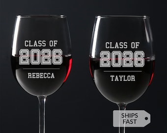 Personalized Class of 2026 Wine Glass | Custom Engraved Stemmed Graduation Gift | 19 oz