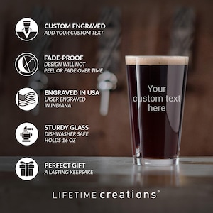 Personalized Pint Glass – Custom Engraved Beer Glass, Create Your Own Text, Groomsmen Gift, Custom Glassware Made in USA image 2