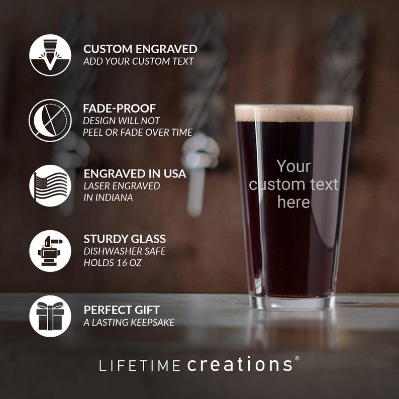 Personalized Pint Glass – Custom Engraved Beer Glass, Create Your Own Text, Groomsmen Gift, Custom Glassware Made in USA image 2