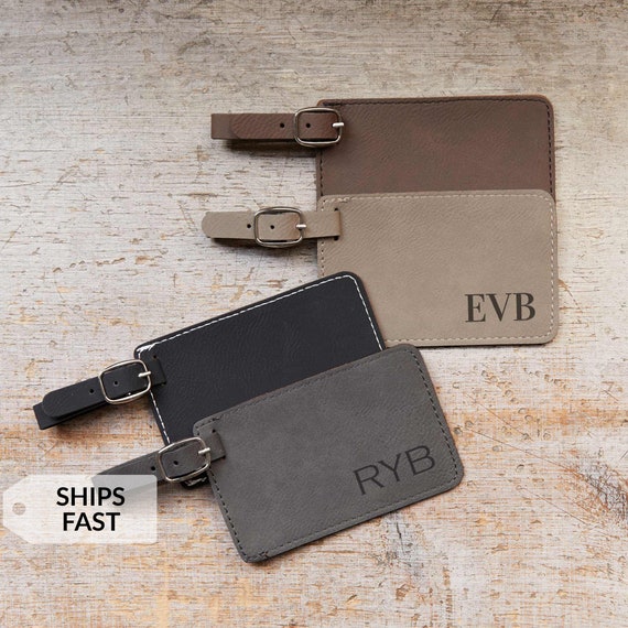 Personalized Leather Luggage Tags Gifts with Engraved Design and Name - Traveler Gifts for Women, Men, Kids - Custom Suitcase Tag for Honeymoon 
