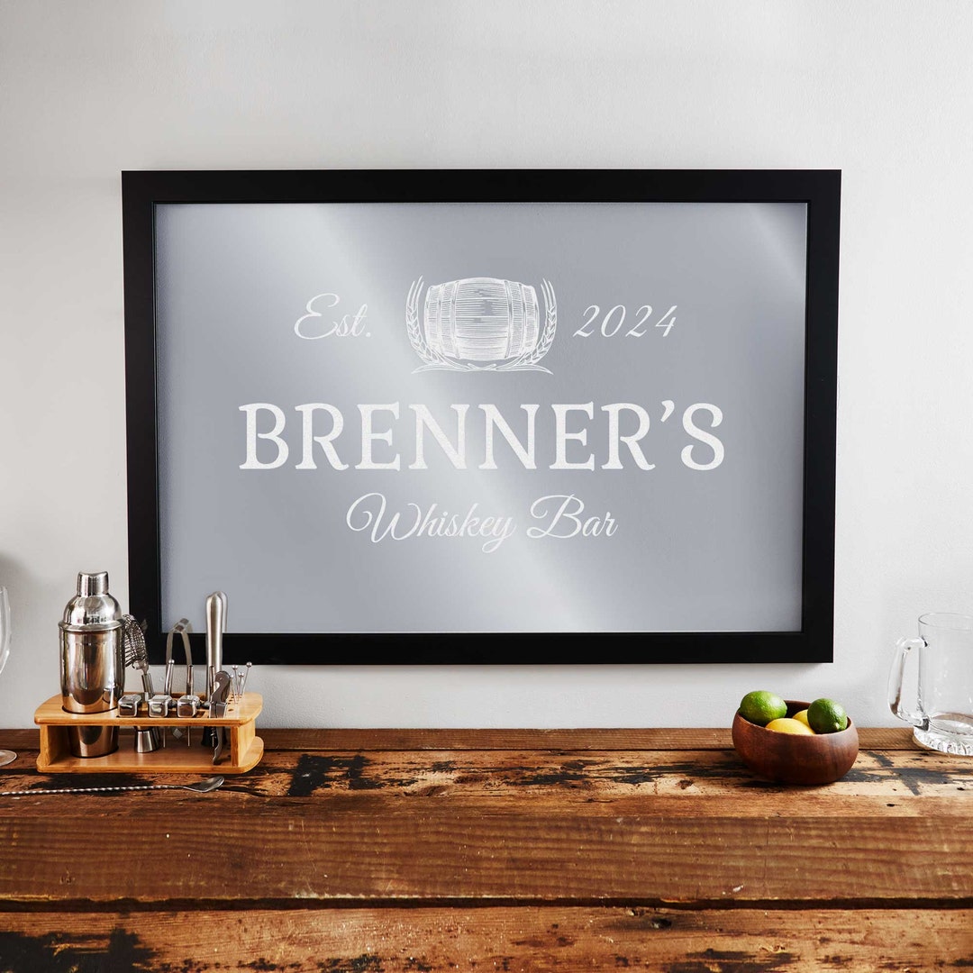 Engraved Custom Bar Mirror whiskey Bar by Lifetime Creations Various