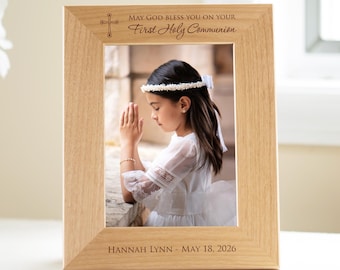 Marco de fotos personalizado para la Primera Comunión de Lifetime Creations: Regalos únicos para la Primera Comunión de niñas y niños, de madera maciza.