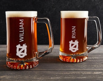 Chope à bière personnalisée Tar Heels de Caroline du Nord par Lifetime Creations : cadeau de fan UNC sous licence officielle pour homme, cadeaux UNC, fan de basket-ball