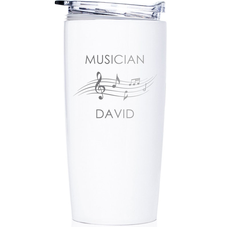 Engraved Personalized Musician Tumbler by Lifetime Creations: Gift for Music Teacher Instructor, Band, Vocalist, Singer, DJ, Songwriter White