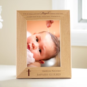 Custom Baptism Picture Frame by Lifetime Creations: Baby Baptism Gifts for Boys, Christening Gifts for Girls, Solid Wood, ENGRAVED IN USA