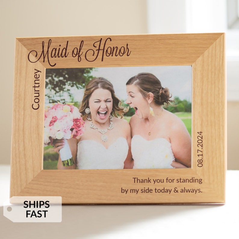 Personalized Maid of Honor Picture Frame by Lifetime Creations: Engraved Matron of Honor, Junior Bridesmaid Proposal Gifts, Thank You Gift image 1