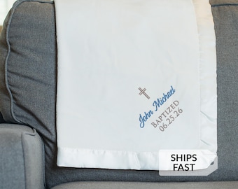 Personalized Baby Baptism Blanket Gift by Lifetime Creations: Custom Christening Gift for Boy or Girl, Color Options EMBROIDERED IN USA