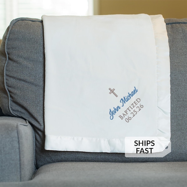 Personalized Baby Baptism Blanket Gift by Lifetime Creations: Custom Christening Gift for Boy or Girl, Color Options EMBROIDERED IN USA