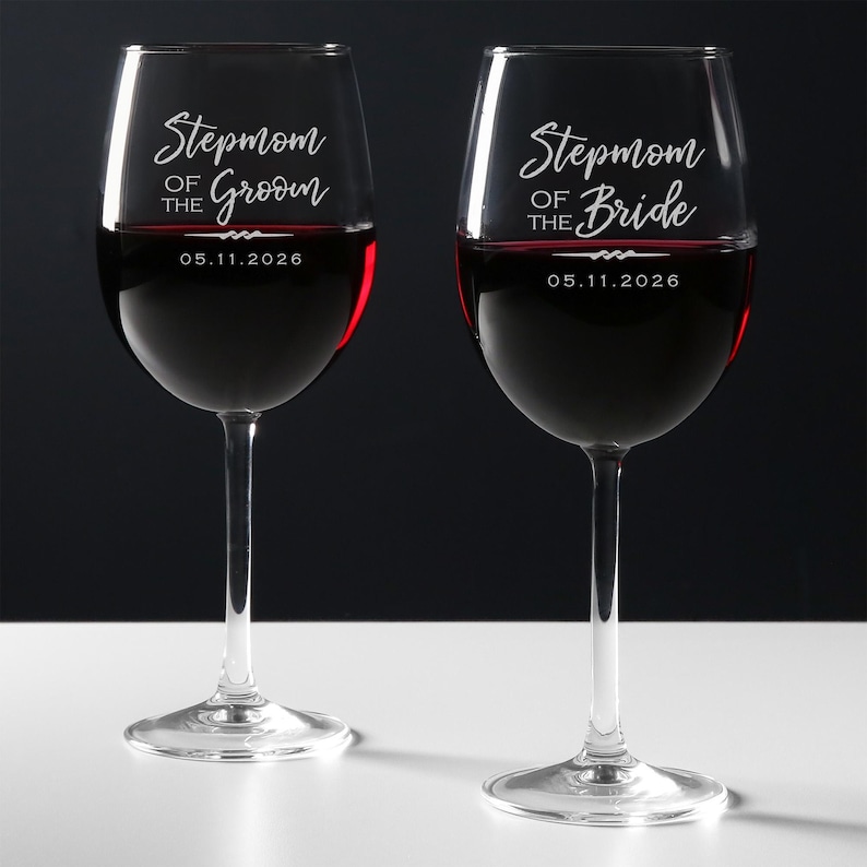 Personalized Stepmother of the Bride or Stepmother of the Groom Wine Glass by Lifetime Creations: Bonus Mom Stepmom Wedding Gift MADE IN USA image 4