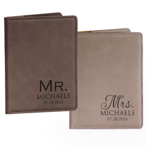Personalized Mr. and Mrs. Passport Cover Set by Lifetime Creations: Mr. Mrs. Passport Holder Set, Wedding Gift Passport Cases SHIPS FAST Dark/Light Brown