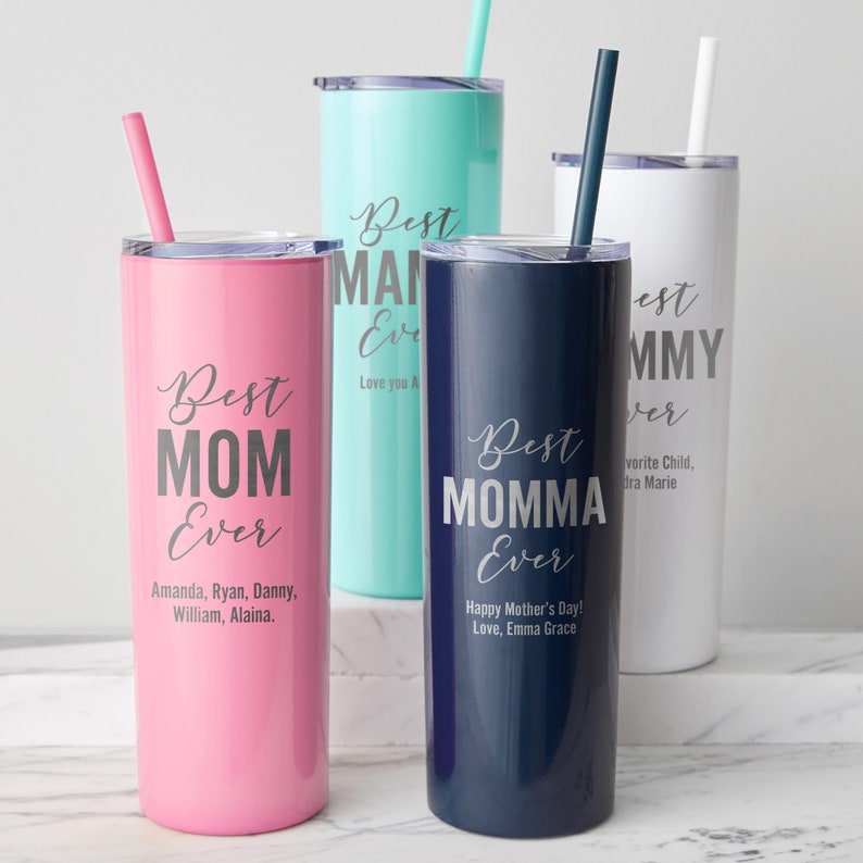 Engraved Personalized Best Mom Ever Tumbler with Lid and Straw by Lifetime Creations