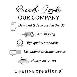A quick look at our company Lifetime Creations. Gifts designed & decorated in the US, Fast shipping, High-quality standards, Exceptional customer service, and Happy customers.