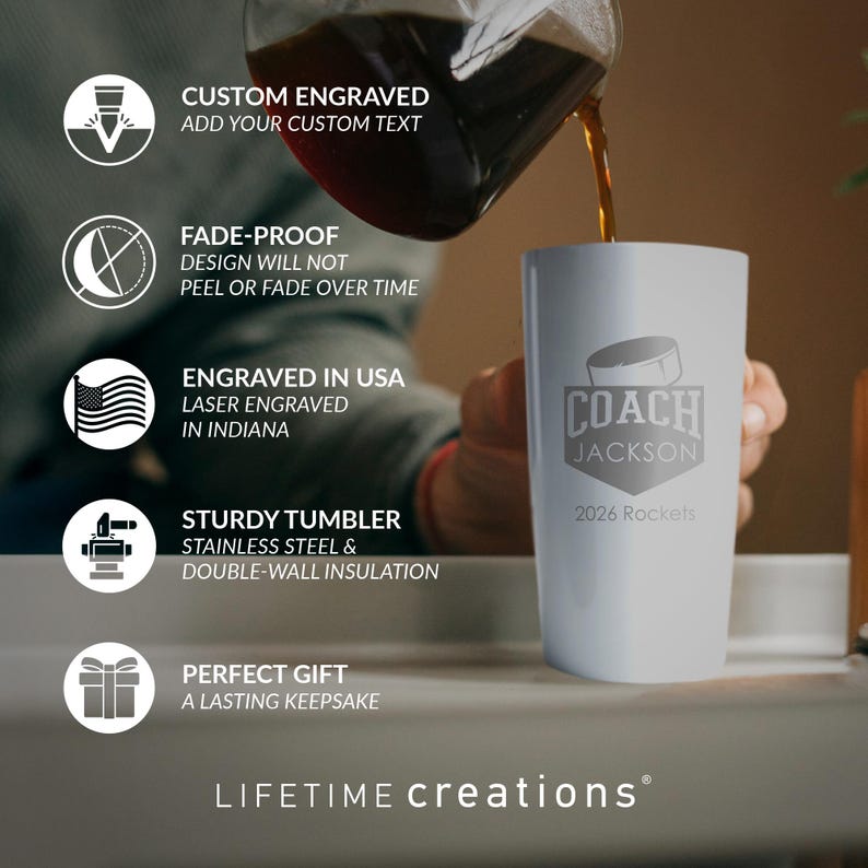 Personalized Hockey Coach Tumbler by Lifetime Creations: Thank You Gift for Hockey Coaches, Hockey Coach Gift Ideas, Coach Appreciation imagem 2