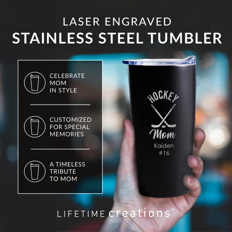 Engraved Personalized Hockey Mom Tumbler by Lifetime Creations: Gift for Hockey Mom from Team, Insulated Coffee Travel Mug SHIPS FAST image 3
