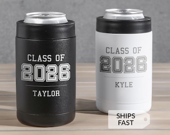 Personalized Class of 2026 Can Cooler | Engraved Insulated Beer Holder | Graduation Gift | Black or White