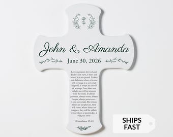 Cruz de matrimonio personalizada de Lifetime Creations: Cruz de matrimonio de porcelana de 23 cm, regalo de boda cristiano, regalo religioso para parejas cristianas.