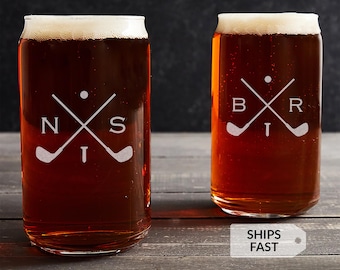 Golf Design Beer Can Glass, Personalized Engraved Father's Day Gift, Custom Golf Gift for Dad