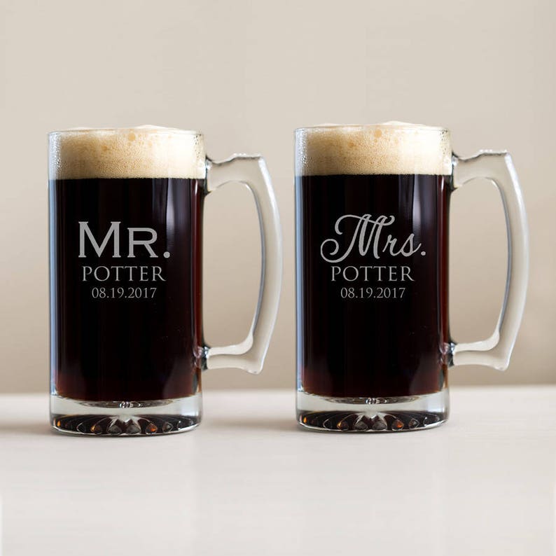 Pair Of Personalized Mr Mrs Beer Mugs Large Engraved Etsy