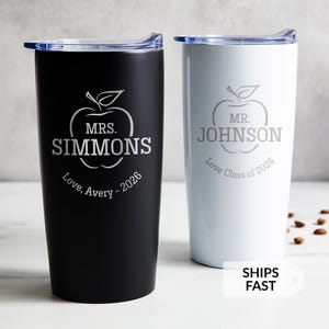 Teacher Tumbler with Apple - Personalized 20 oz Insulated Stainless Steel Travel Mug