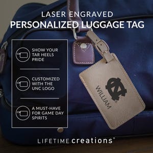 Personalized North Carolina Tar Heels Luggage tag by Lifetime Creations: Officially Licensed UNC Tarheels, UNC Gifts, UNC Graduation Gift image 4