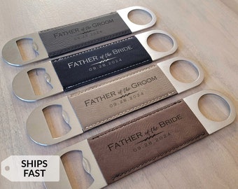 Engraved Personalized Father of the Bride or Father of the Groom Bottle Opener by Lifetime Creations: Wedding Gift, Vegan Leather SHIPS FAST