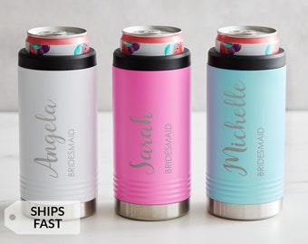 Engraved Personalized Bridesmaid Slim Can Cooler by Lifetime Creations: Bridesmaid Gifts, Bachelorette Party Favors, Bridesmaid Proposal