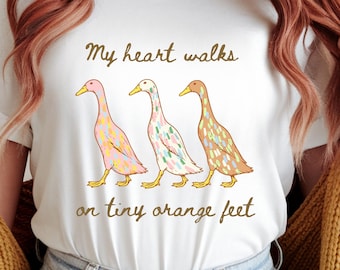 Duck Lover Shirt, My Heart Walks on Tiny Orange Feet Tee, Duck Mom Gift, Cute Duck Shirt, Cottagecore Farm Tee, Runner Duck Shirt, Farmlife