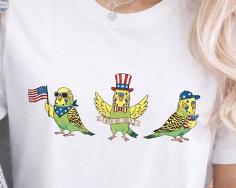 Funny Budgie 4th of July Shirt, Patriotic Parakeet Tee, American Bird Lover Shirt, Cute USA Budgie T Shirt, July 4th Outfit, Budgie Mom Tee