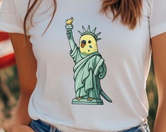 Patriotic Budgie Statue of Liberty Shirt, Funny Bird Lover Tee, Patriotic Budgie Shirt, Cute Parakeet Shirt, Bird Mom Gift USA, 4th of July