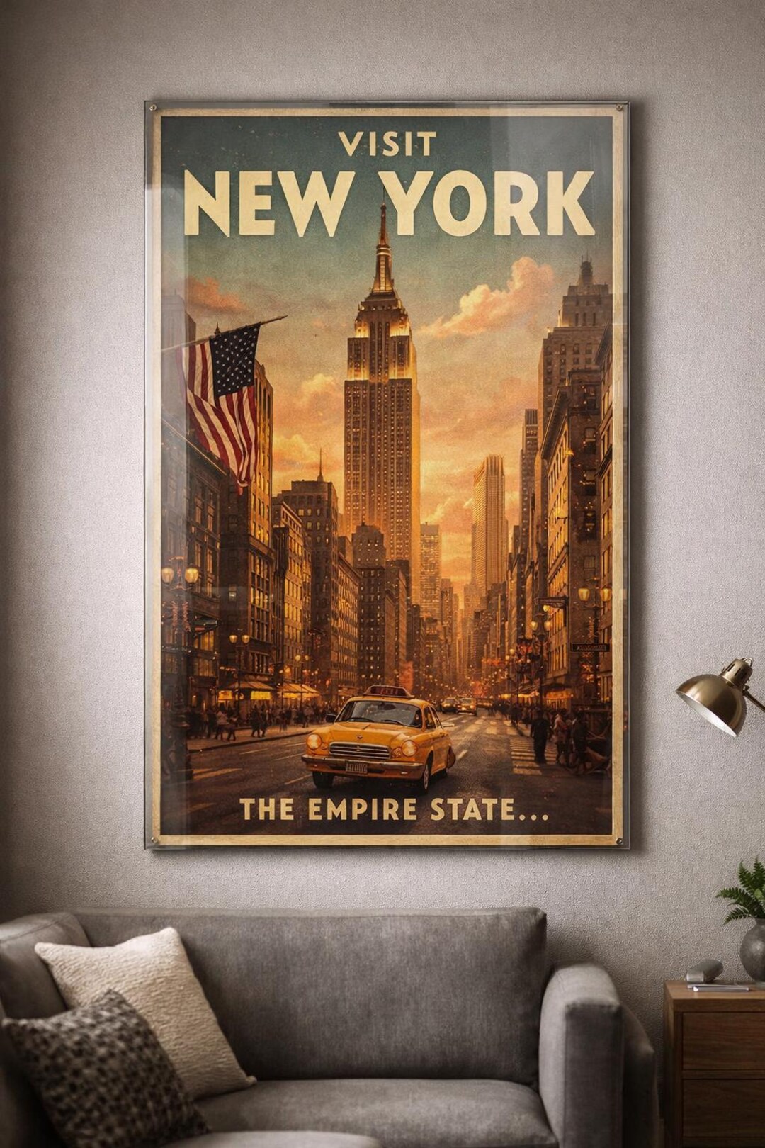 Vintage New York City Glass Wall Art | Retro Travel Poster Print for ...