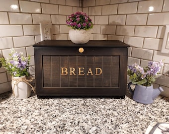 Vintage Large Wood Bread Box for Kitchen Counter, Retro Design Single Layer Bamboo Bin