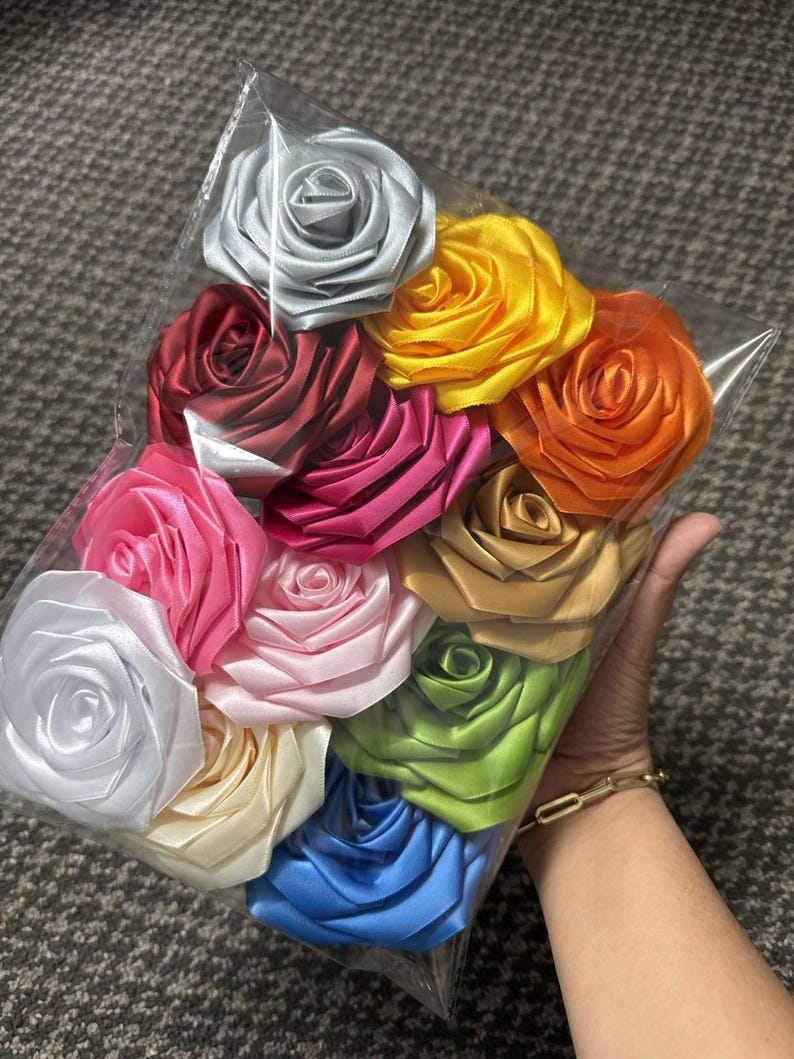 Handmade Satin Ribbon Rose Flower Heads, Craft Embellishments, Wedding ...