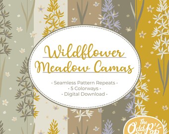 Camas des prairies fleuries | Motif numérique répétitif sans raccord | 5 coloris | Téléchargement instantané | Usage commercial