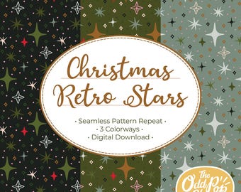 Étoiles rétro de Noël | Motif numérique répétitif sans raccord | 3 coloris | Téléchargement instantané | Usage commercial