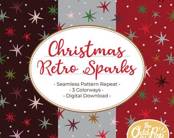 Motifs rétro étincelants de Noël | Motif numérique répétitif sans raccord | 3 coloris | Téléchargement instantané | Usage commercial