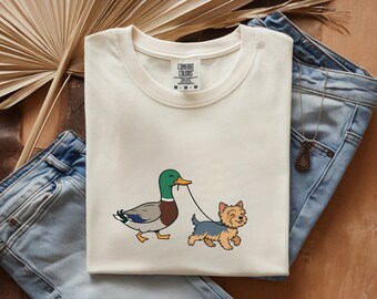 Duck Walking Yorkie Shirt, Funny Yorkshire Terrier Tee, Cute Dog Lover Shirt, Funny Duck Graphic Tee, Yorkie Mom Gift, Comfort Colors