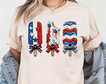 Patriotic Popsicle Shirt, 4th of July Ice Cream Tee, Red White Blue Shirt, USA Summer Shirt, Independence Day Graphic Tee