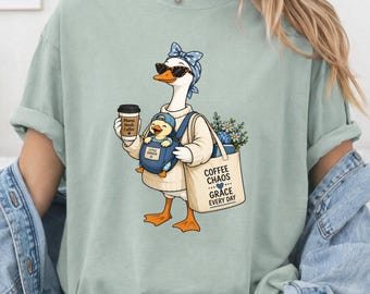 Mama Needs Coffee Shirt, Funny Mom Life Tee, Coffee Mom Shirt, Goose Mom Shirt, Busy Mom Chaos Shirt, Cute Duck Mom Gift