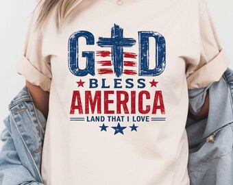 God Bless America Shirt, Christian Patriotic Tee, 4th of July Christian Shirt, Faith and Freedom Shirt, Comfort Colors Tee, USA Cross Shirt