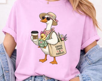 Coffee Chaos and Cuddles Shirt, Mom Life Shirt, Cute Mom Tee, Coffee Mom Shirt, Goose Mom Shirt, New Mom Gift, Cozy Mom Shirt